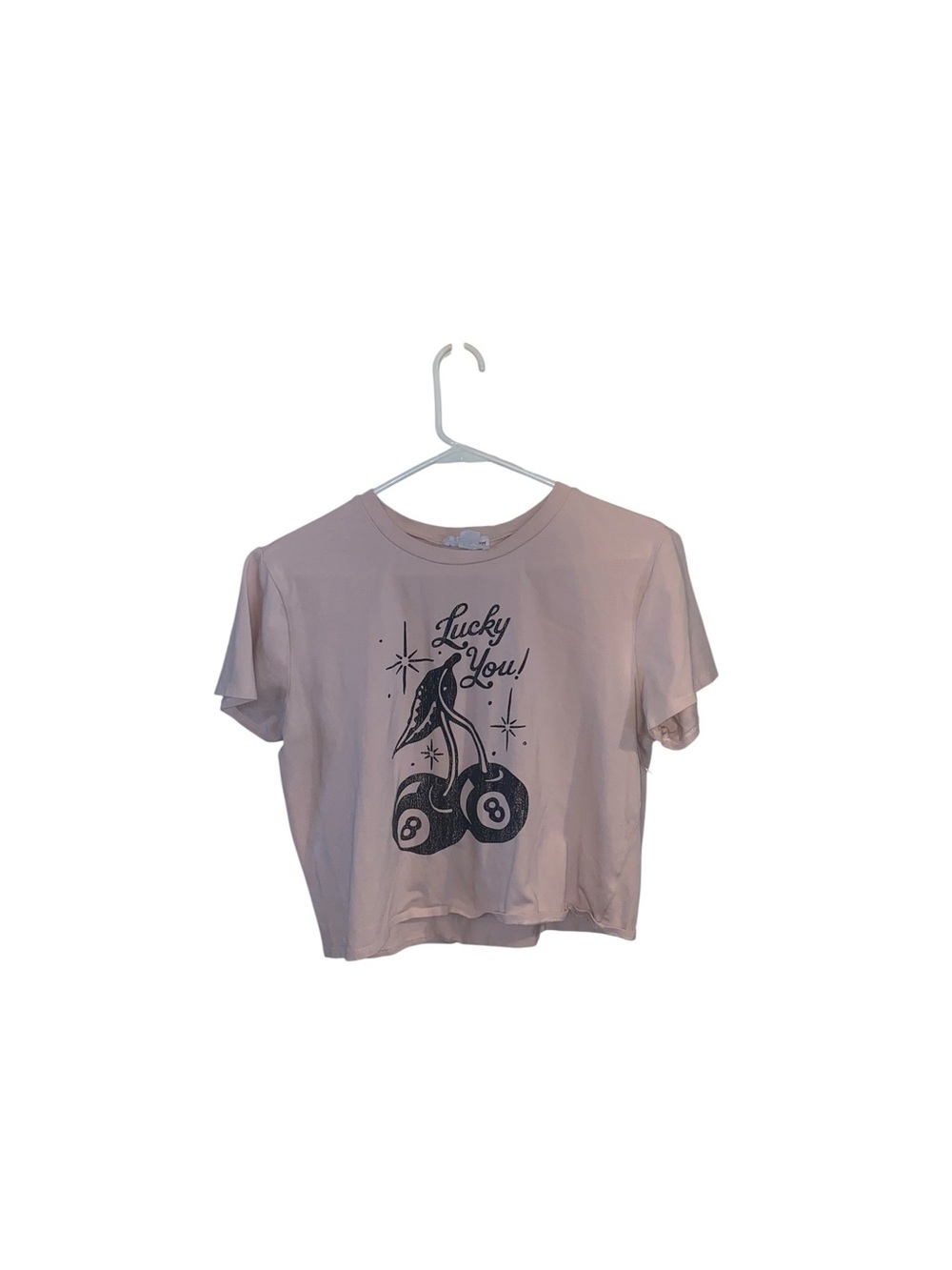 Outlaw Cherries Lucky You 8-ball Tattoo Pink Graphic Tee cropped Tshirt Retro - Picture 2 of 6